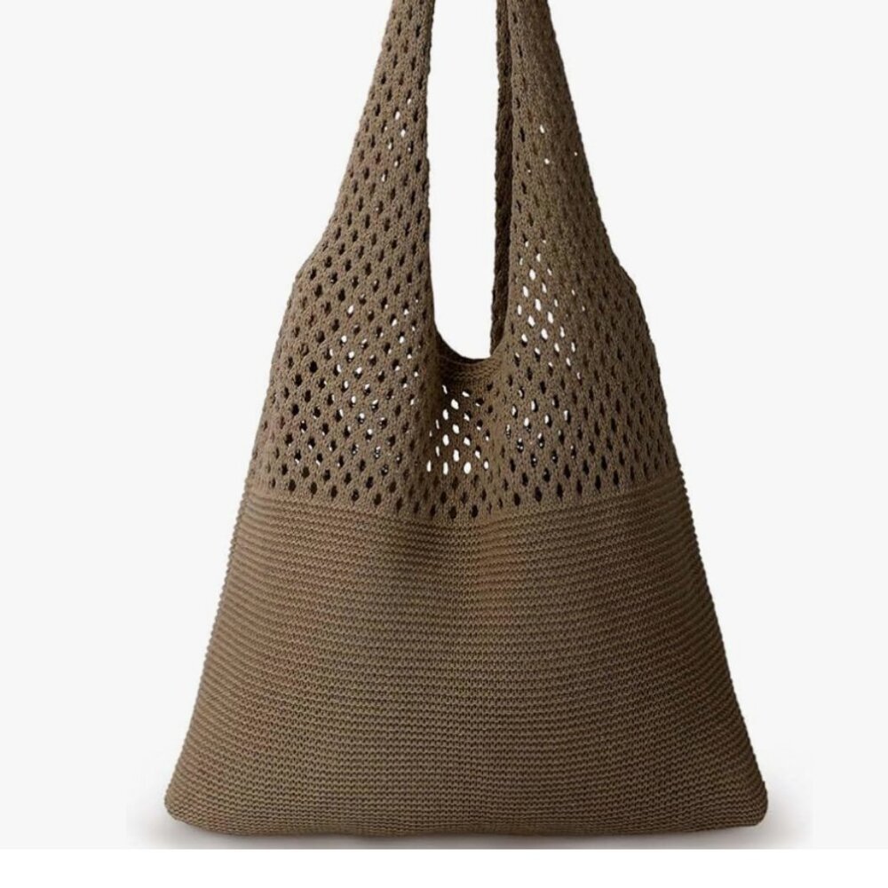 Crochet Coffee Brown Tote View 3